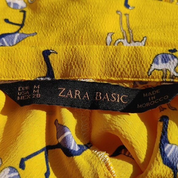 PRETTY Zara Basic Emu and Flamingo Printed Blouse Tie Neck Back Medium - Picture 2 of 6
